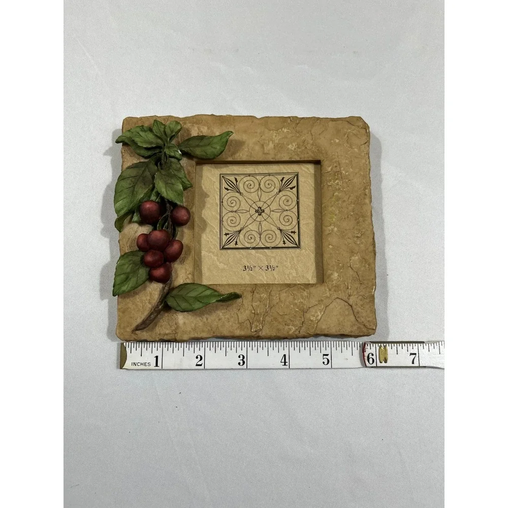 Rustic Stone Look Picture Frame 3.5x3.5 Tan Red Berry 6x6 Farmhouse Decor